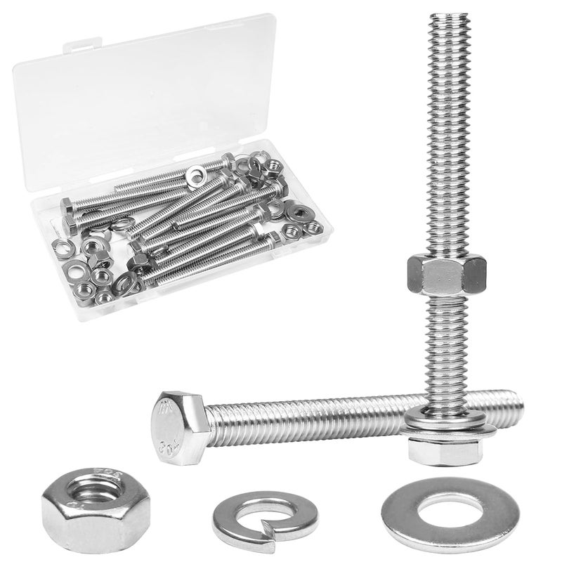 Yinpecly 10 Sets 5/16-18x3 Hex Head Screw Bolt, Nuts, Flat & Lock Washers, Stainless Steel 304, Machine Fully Thread Hex Bolts, Bright Finish Hexagon Bolt, Nuts and Bolts Assortment Kit - Image 1